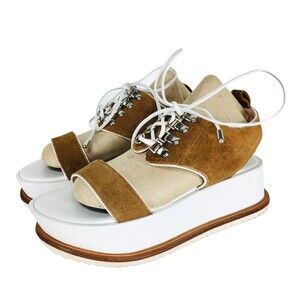 Kate Bosworth X Matisse Dawn Brown White Suede Lace-Up Platform Sandals Size 7